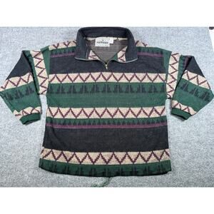 Vintage 90s Pazzo Quarter Zip Pullover Sweater Size L Unisex Green Gray Aztec